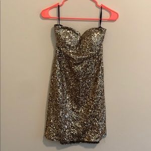 Gold sequined strapless dress